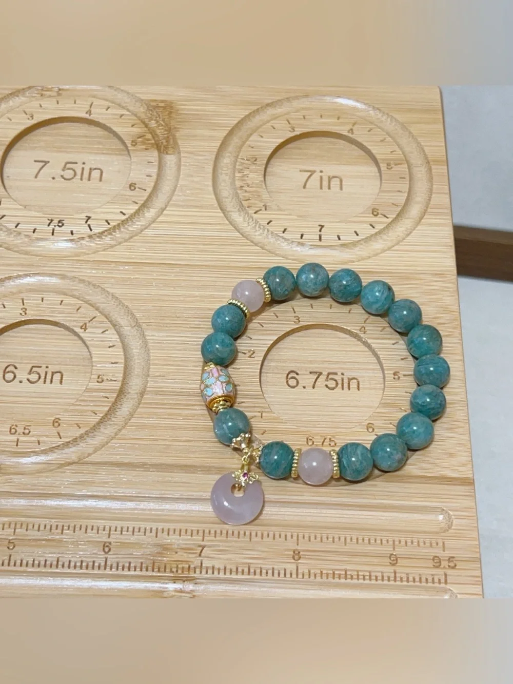 Handmade Natural Blue Amazonite Bracelet | Flower Charm & Agate Peace Buckle10mm